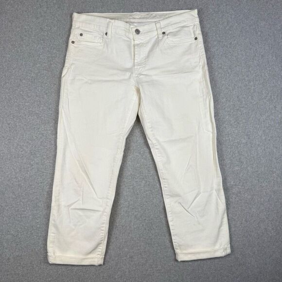 7 for All Mankind Women's 31 Off White The Skinny Crop and Roll Jeans - Picture 1 of 9